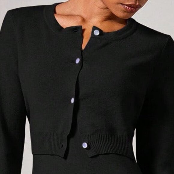 Black Elegant Women's Knit Sweater Lace detailed Dress & Cardigan Set - Picture 13 of 14